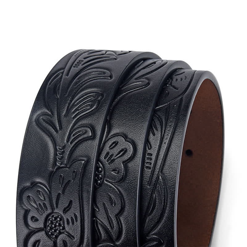 Sangle de ceinture en cuir à motif floral punk en relief sans boucle
