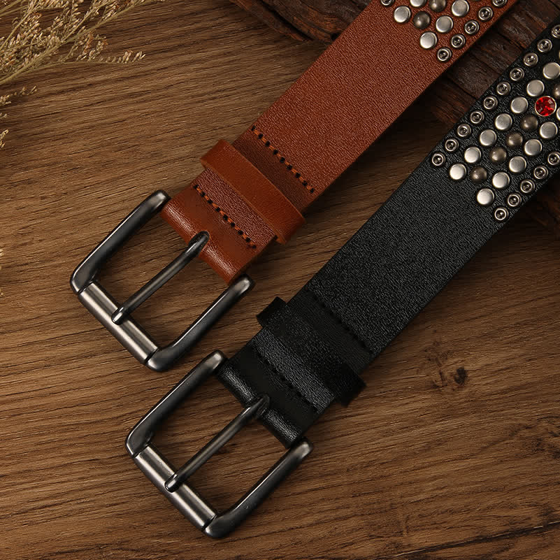 Ceinture en cuir argentée à rivets ronds et cristaux tendance