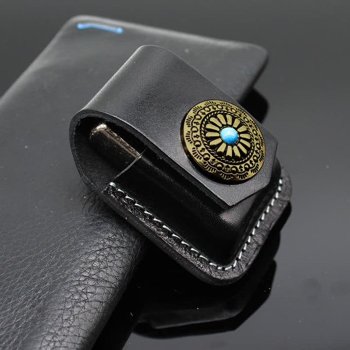 Sac ceinture en cuir avec porte-briquet turquoise indien