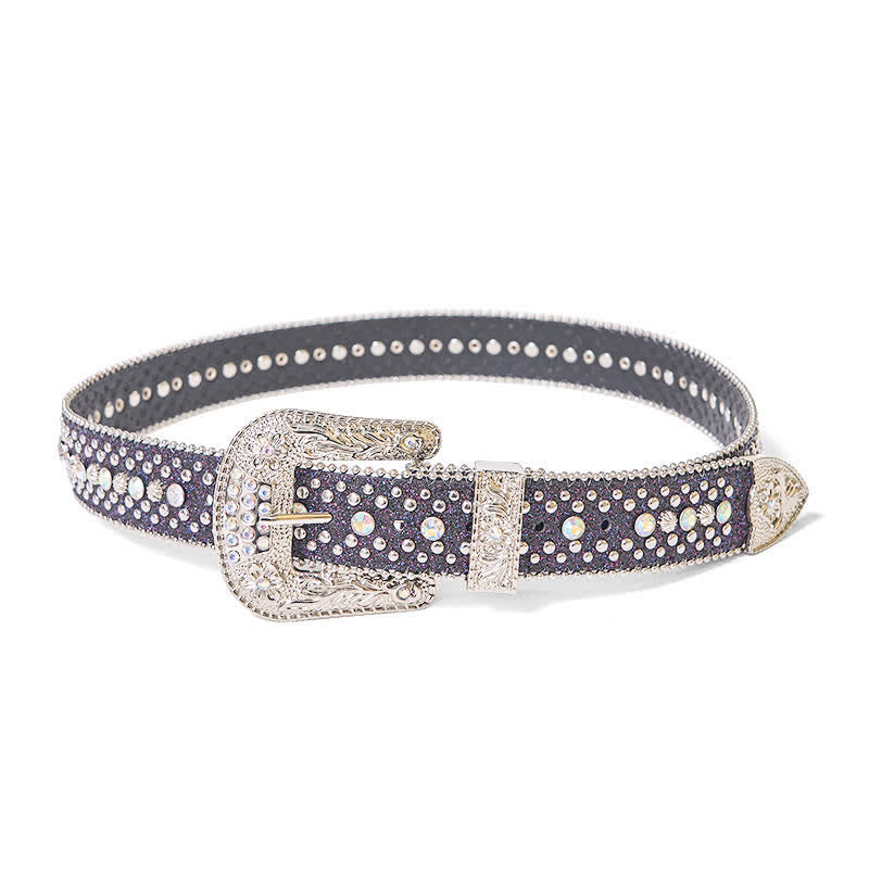 Ceinture en cuir à strass style punk hip-hop pour femme