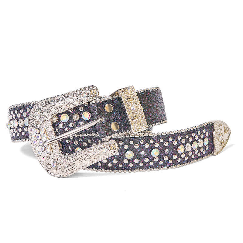 Ceinture en cuir à strass style punk hip-hop pour femme