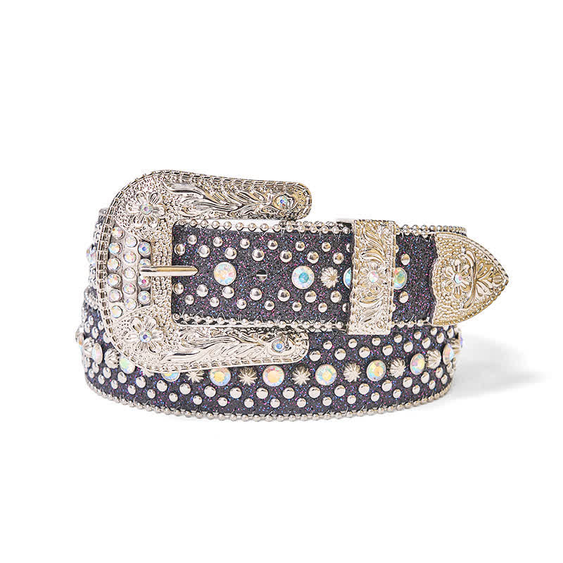 Ceinture en cuir à strass style punk hip-hop pour femme