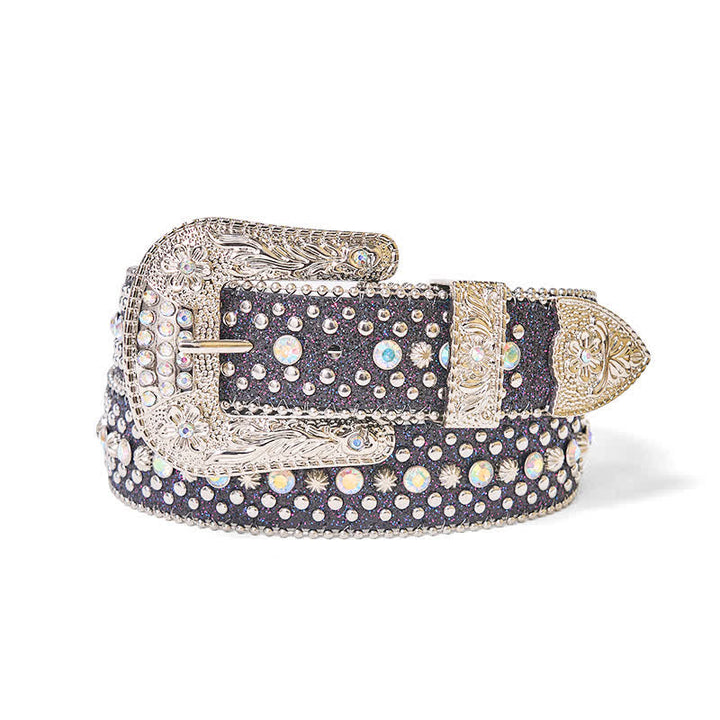Ceinture en cuir à strass style punk hip-hop pour femme