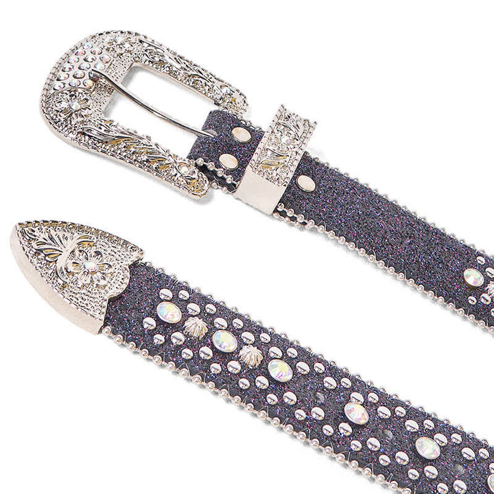 Ceinture en cuir à strass style punk hip-hop pour femme