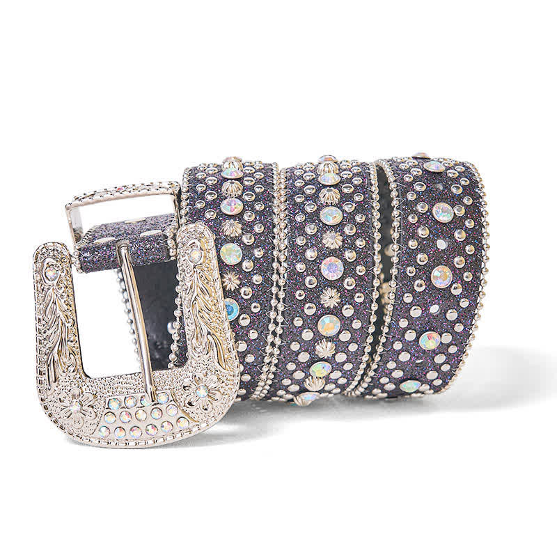 Ceinture en cuir à strass style punk hip-hop pour femme