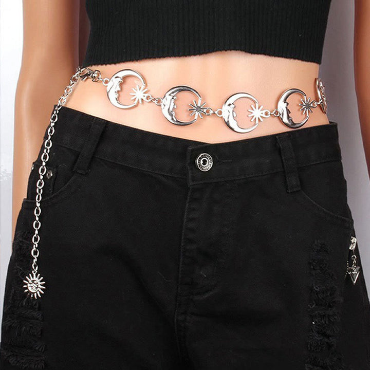 Ceinture en métal avec chaîne lune et étoile pour femme