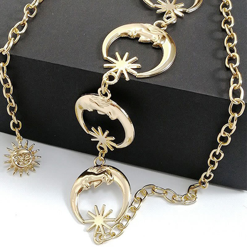 Ceinture en métal avec chaîne lune et étoile pour femme