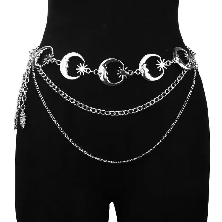 Ceinture en métal avec chaîne lune et étoile pour femme