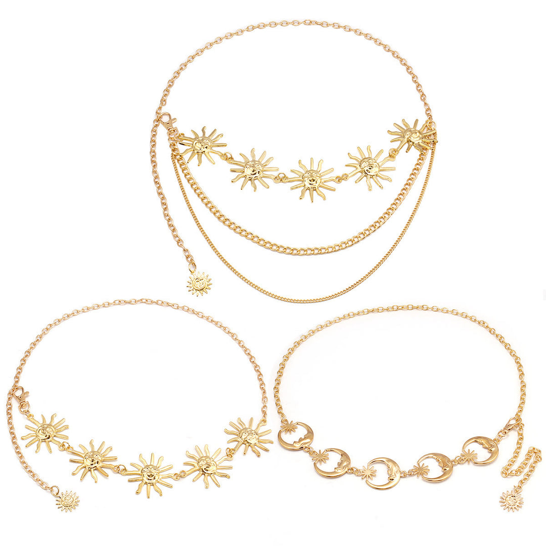 Ceinture en métal avec chaîne lune et étoile pour femme