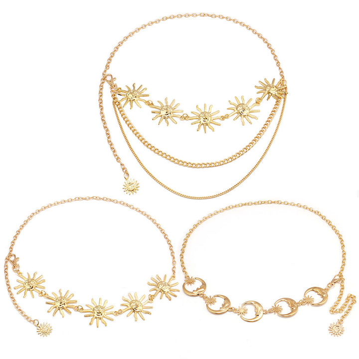 Ceinture en métal avec chaîne lune et étoile pour femme