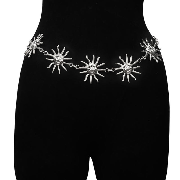 Ceinture en métal avec chaîne lune et étoile pour femme