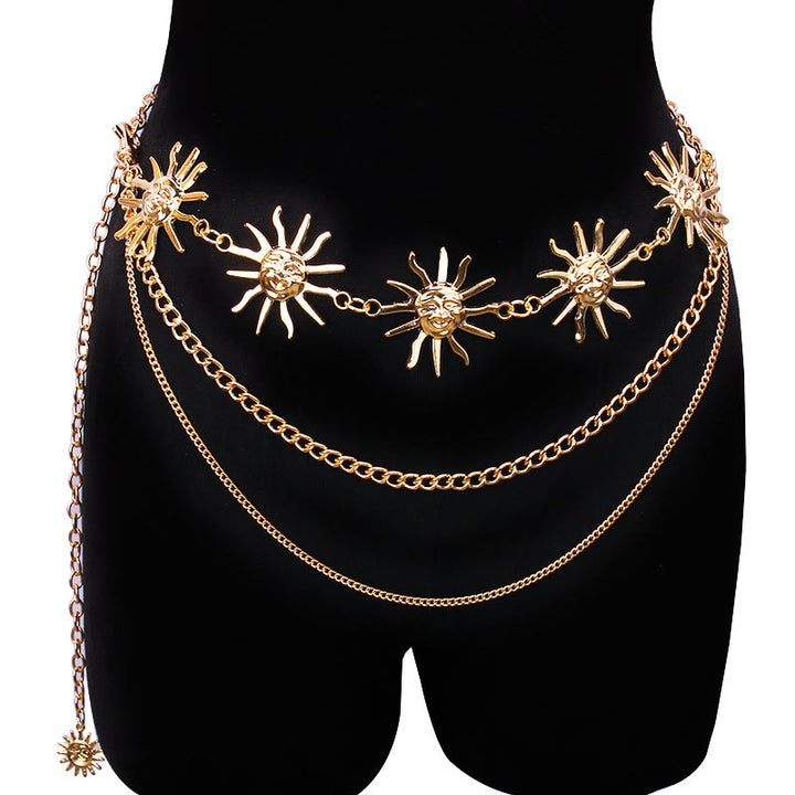 Ceinture en métal avec chaîne lune et étoile pour femme