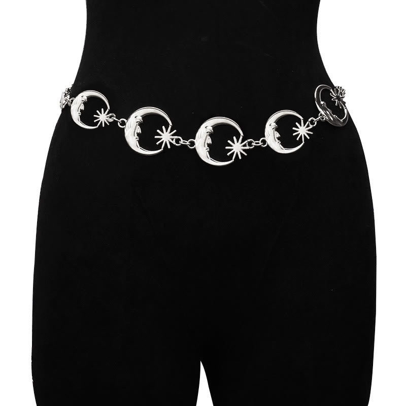 Ceinture en métal avec chaîne lune et étoile pour femme