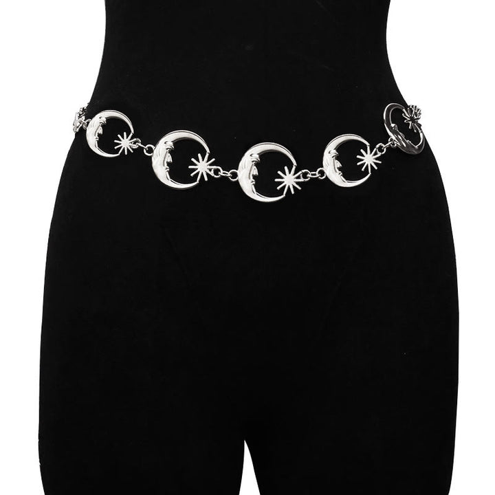 Ceinture en métal avec chaîne lune et étoile pour femme