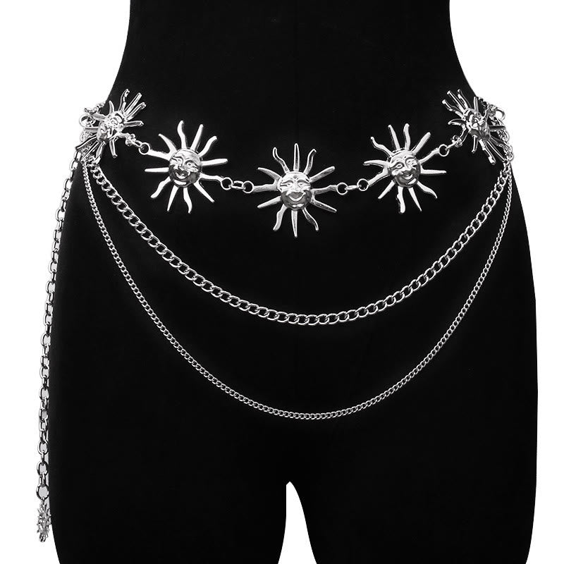 Ceinture en métal avec chaîne lune et étoile pour femme