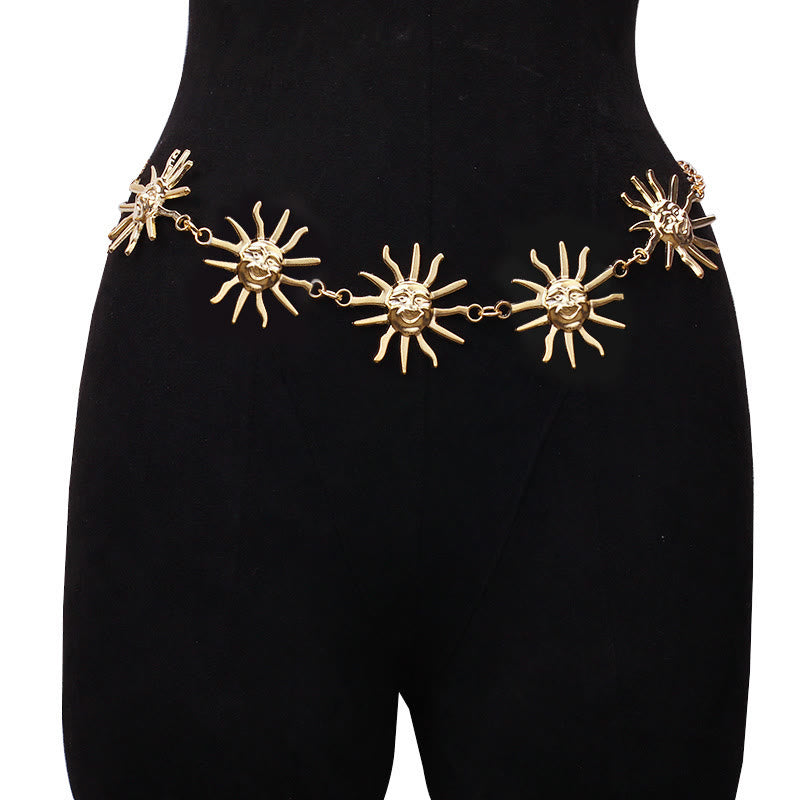 Ceinture en métal avec chaîne lune et étoile pour femme
