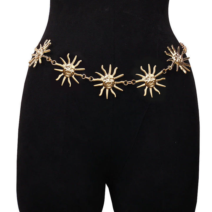 Ceinture en métal avec chaîne lune et étoile pour femme