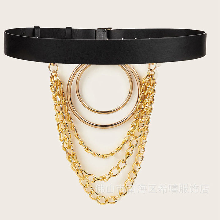 Ceinture punk en cuir avec anneau rond et chaîne en métal