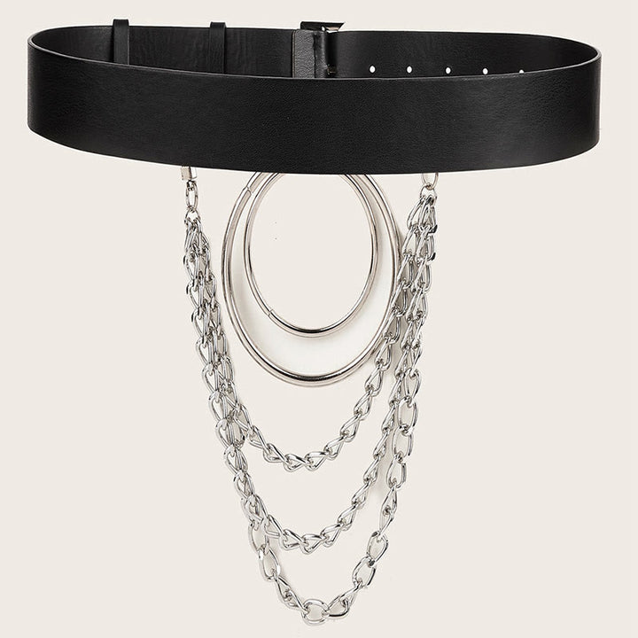 Ceinture punk en cuir avec anneau rond et chaîne en métal