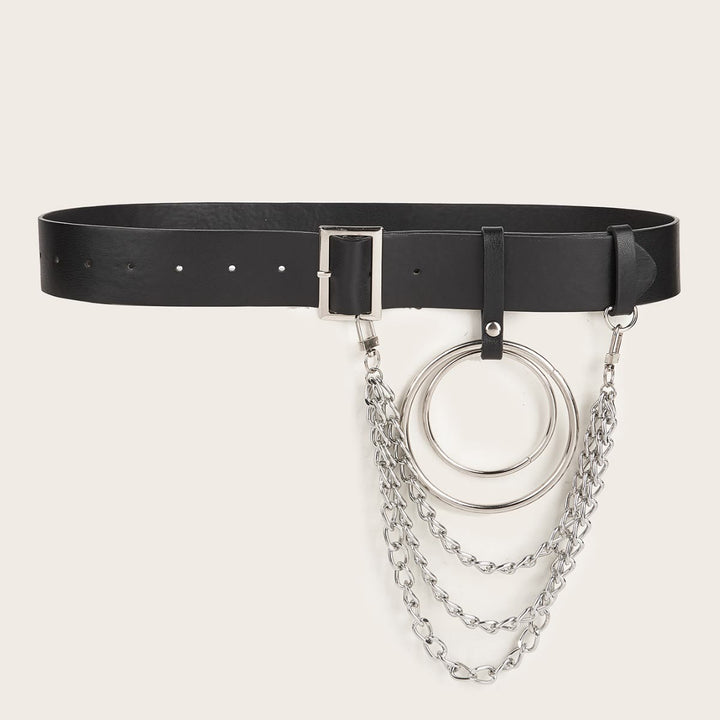 Ceinture punk en cuir avec anneau rond et chaîne en métal