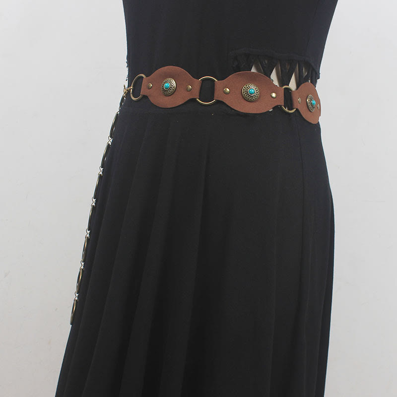 Ceinture vintage turquoise à rivets et fermoir en métal