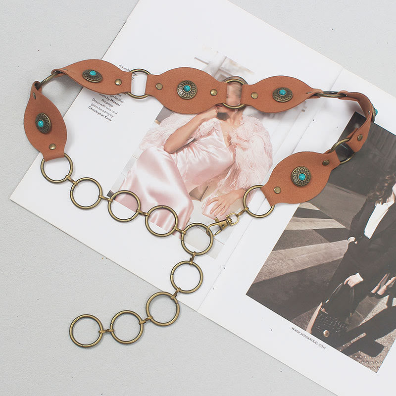Ceinture vintage turquoise à rivets et fermoir en métal