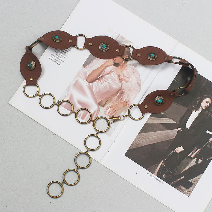 Ceinture vintage turquoise à rivets et fermoir en métal