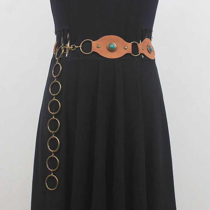 Ceinture vintage turquoise à rivets et fermoir en métal