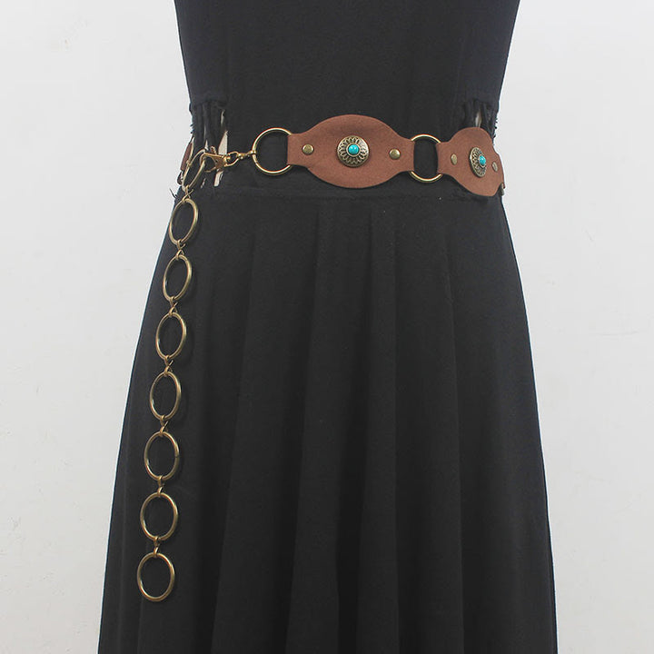 Ceinture vintage turquoise à rivets et fermoir en métal