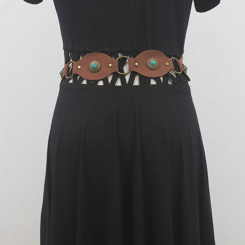 Ceinture vintage turquoise à rivets et fermoir en métal