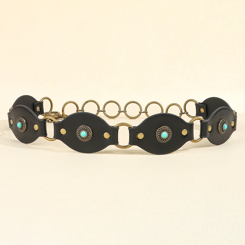Ceinture vintage turquoise à rivets et fermoir en métal