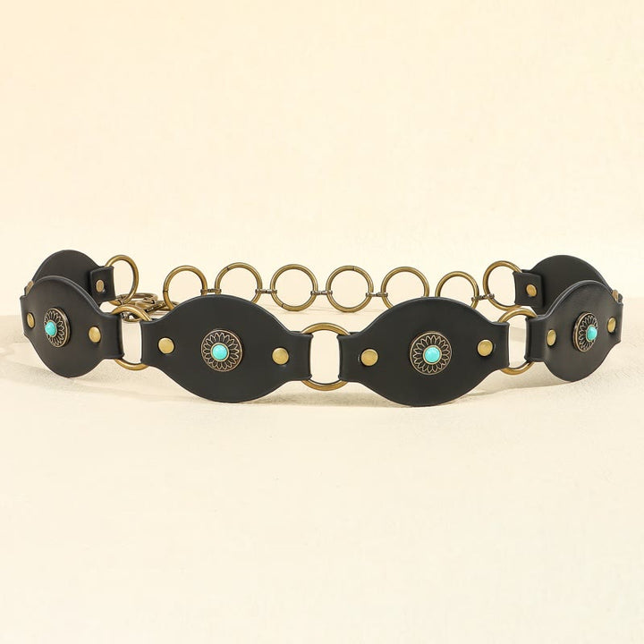 Ceinture vintage turquoise à rivets et fermoir en métal