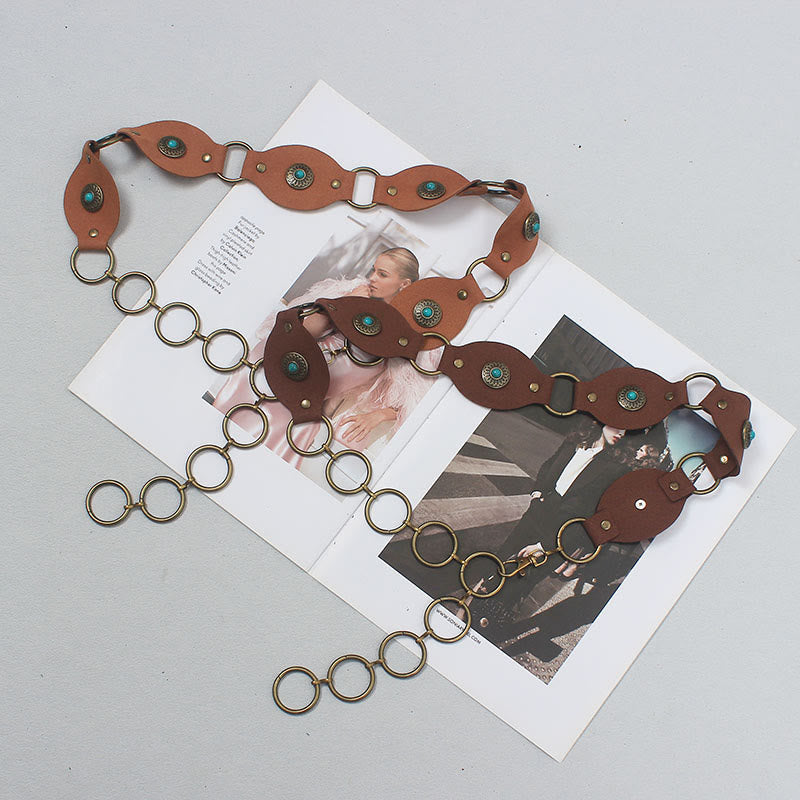 Ceinture vintage turquoise à rivets et fermoir en métal