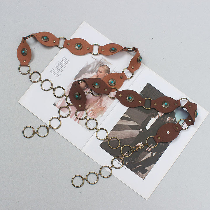 Ceinture vintage turquoise à rivets et fermoir en métal