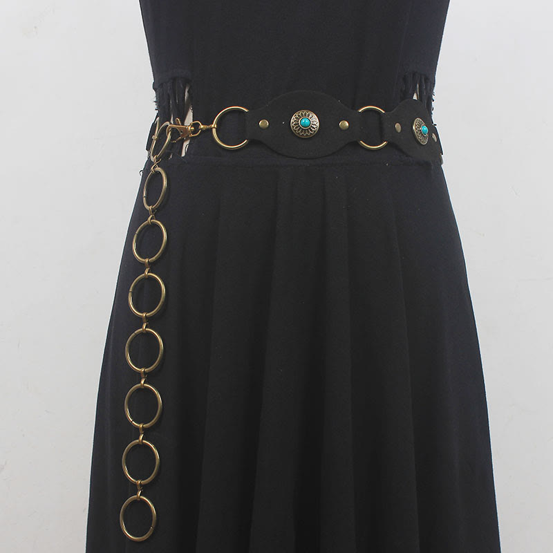 Ceinture vintage turquoise à rivets et fermoir en métal