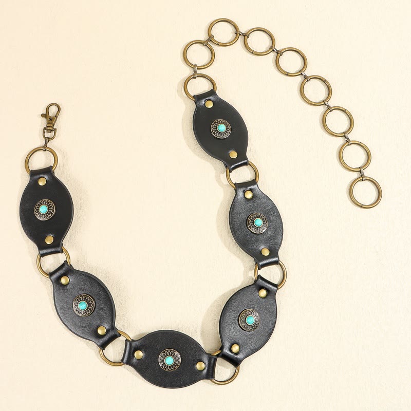 Ceinture vintage turquoise à rivets et fermoir en métal