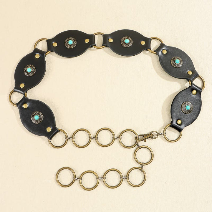 Ceinture vintage turquoise à rivets et fermoir en métal