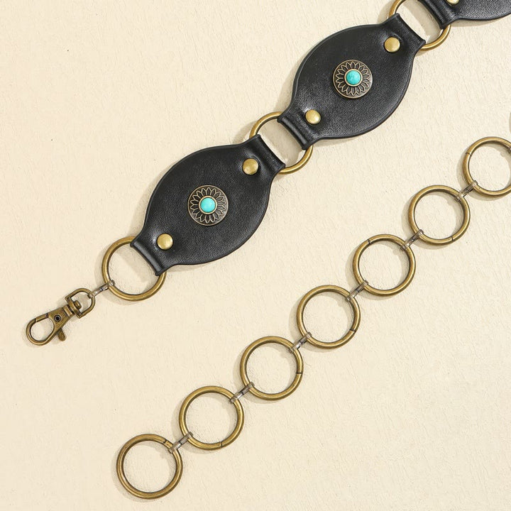 Ceinture vintage turquoise à rivets et fermoir en métal