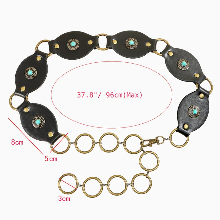 Ceinture vintage turquoise à rivets et fermoir en métal