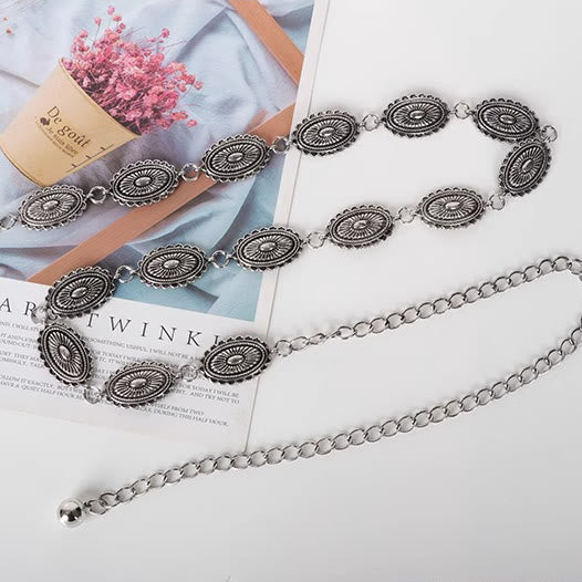 Ceinture ethnique vintage sculptée avec fermoir en métal