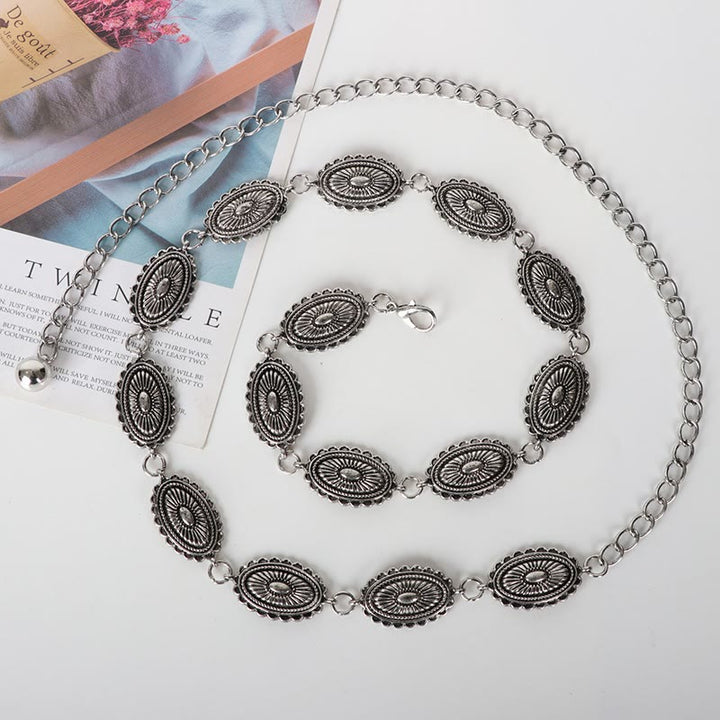 Ceinture ethnique vintage sculptée avec fermoir en métal