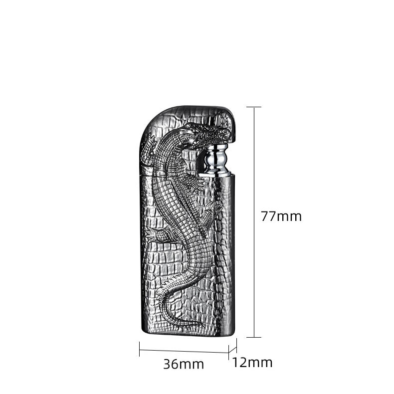 Briquet butane rechargeable à double flamme en relief motif crocodile sauvage