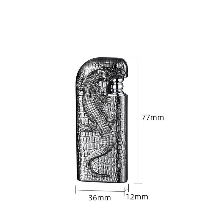 Briquet butane rechargeable à double flamme en relief motif crocodile sauvage