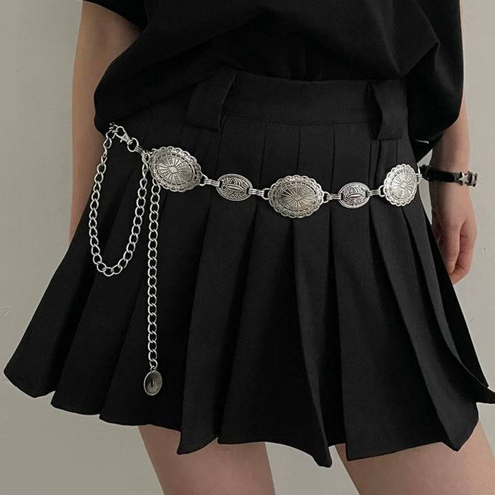 Ceinture en chaîne bohème sculptée ethnique vintage en métal