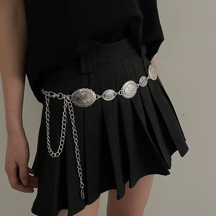 Ceinture en chaîne bohème sculptée ethnique vintage en métal