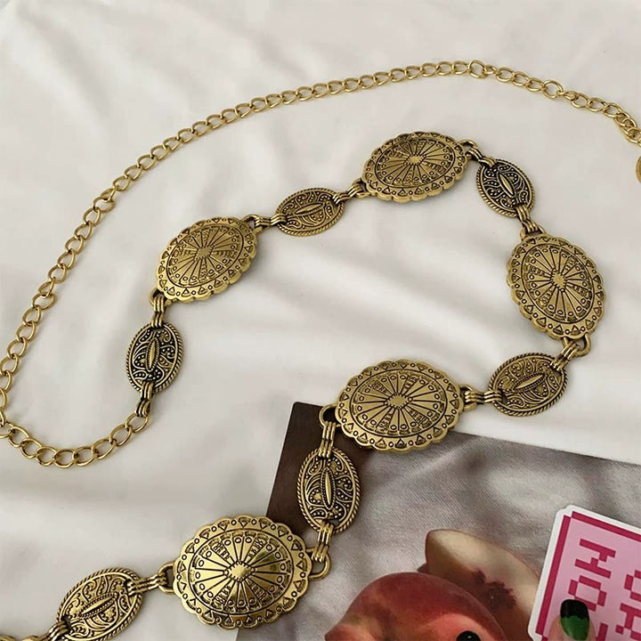 Ceinture en chaîne bohème sculptée ethnique vintage en métal
