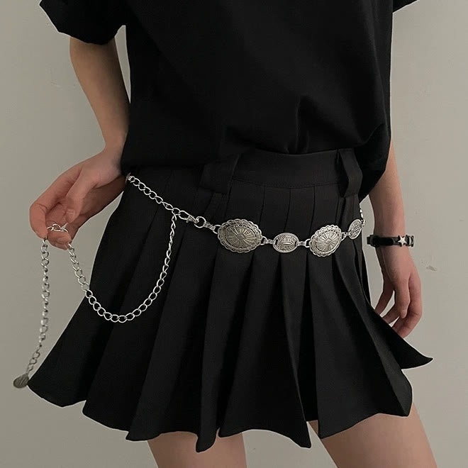 Ceinture en chaîne bohème sculptée ethnique vintage en métal