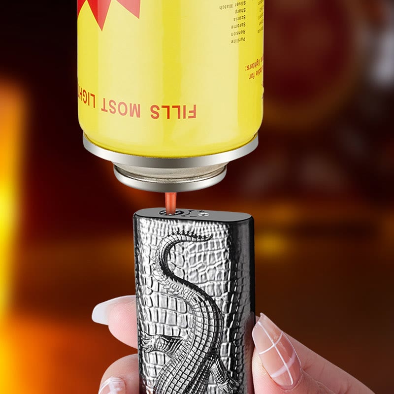 Briquet butane rechargeable à double flamme en relief motif crocodile sauvage