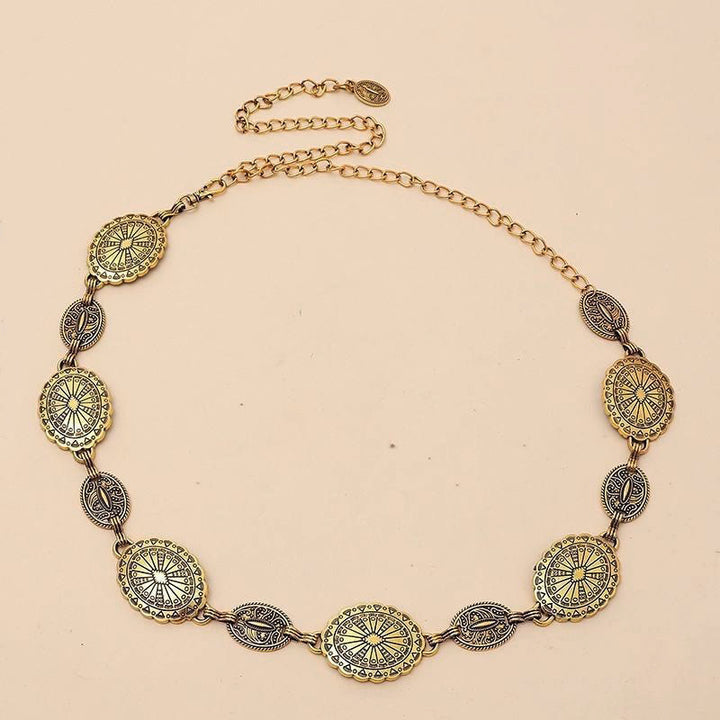Ceinture en chaîne bohème sculptée ethnique vintage en métal