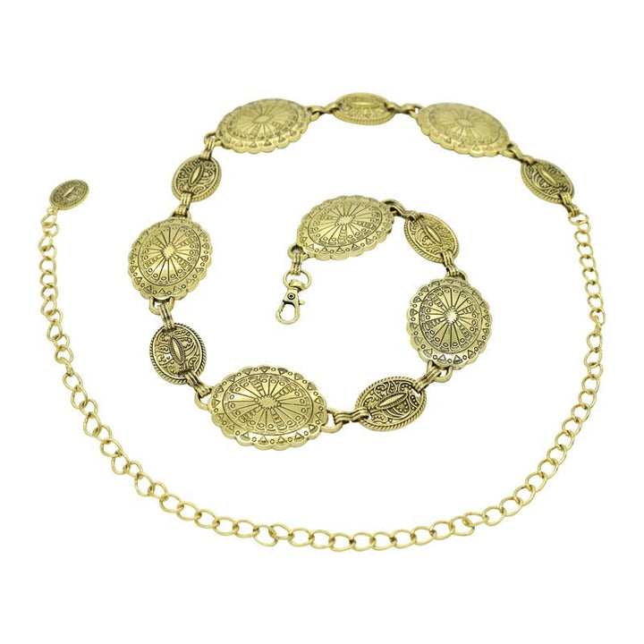 Ceinture en chaîne bohème sculptée ethnique vintage en métal